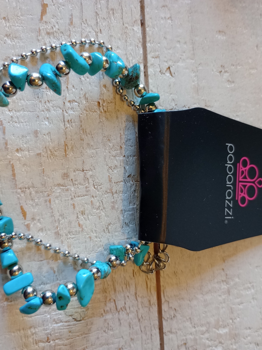 paparazzi Turquoise Chip and Silver Bead Double Strand Anklet